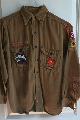 Vintage Boy Scouts of America Uniform Shirt BSA Badge Late 1940's Long Sleeve - Image 1 of 4
