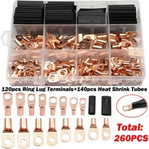 260PCS Assortment Wire Crimp Copper Lug Bare Terminal Ring Connector Gauge Kits - Picture 1 of 9