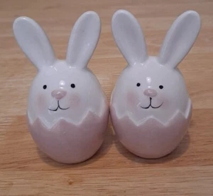 Pair of Ceramic Egg Shaped Easter Bunnies with Ears - Salt & Pepper Shaker Set - Picture 1 of 4