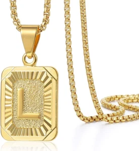 Initial A-Z Letter Pendant Necklace Mens Womens Capital Letter Yellow Gold Plate - Picture 1 of 6