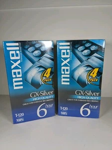 Maxell GX Silver High Quality 4in 2 packs - 8 VHS Blank Tapes 6 Hours T-120  - Picture 1 of 4