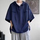 Korean Style Men's Drawstring Pullover Summer Half Sleeve Hooded Tshirt