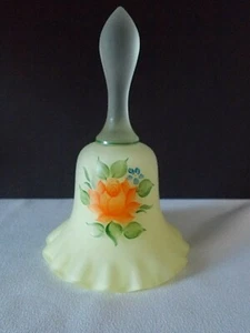 Westmoreland Glass Yellow Satin with clear satin handle ruffled bottom bell. HP - Picture 1 of 5