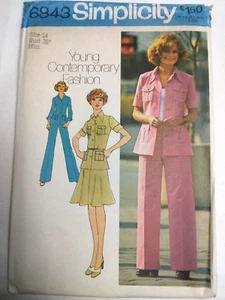 Shirt Jacket Pants Denim Jean 14 Simplicity 6843 Sewing Pattern 70's UC Safari - Picture 1 of 6