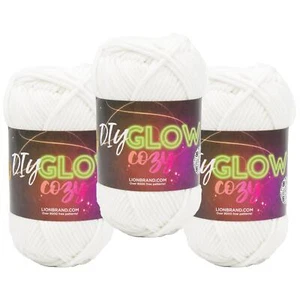 (3 Pack) Lion Brand Yarn 197-100Y DIY Glow Cozy Yarn, White - Picture 1 of 5