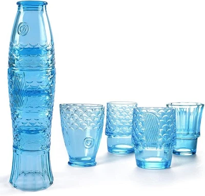 MDLUU Fish Design Tumbler Glasses, Stackable 4 Count (Pack of 1), Blue  - Image 1 of 4