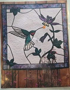 Hummingbirds and Columbines Stained Glass Quilt Pattern by Bear Paw Productions - Picture 1 of 3