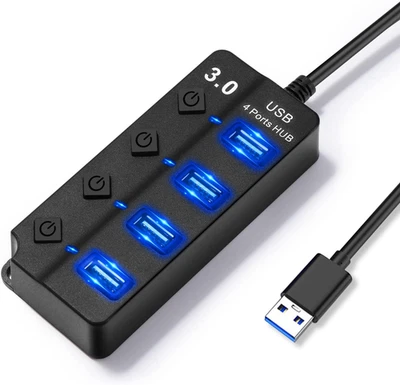 USB Hub,4 In1 Multipresa Con Interruttore Separato E Led,Ciabatta 1 Porte USB 3. - Immagine 1 di 4