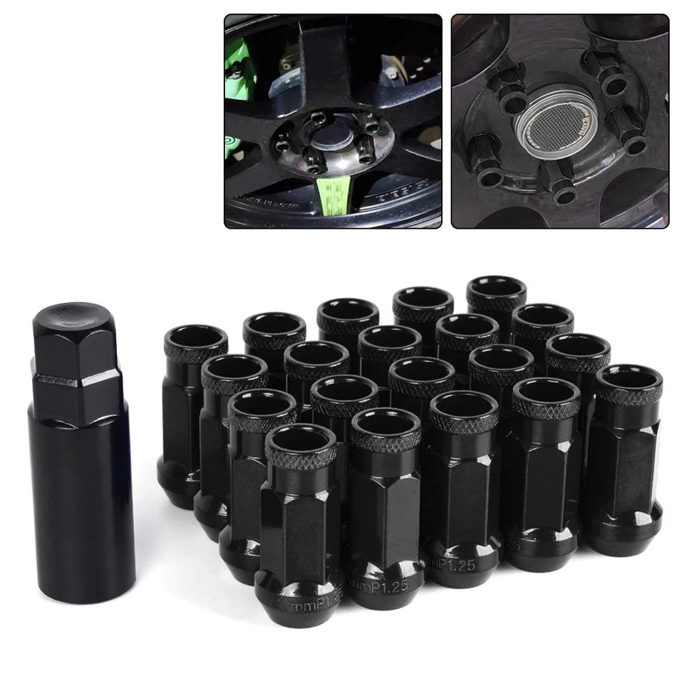 MUTEKI SR48 Negro 12X1.5 48MM Extendido Extremo Abierto 20 Piezas Juego de Tuercas Asiento Cono Foto 1 de 4