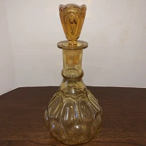 Vintage MCM LE Smith Moon And Star Amber Glass Decanter w/ Stopper - Picture 1 of 6