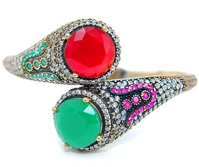 Ottoman Empire Style 24CT Treated Ruby & Topaz 925 Sterling Silver Bracelet   - Image 1 of 3