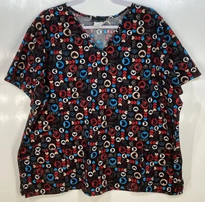 Scrub Top womens plus size 2XL by Cherokee Hearts Circles black red blue white - Picture 1 of 3