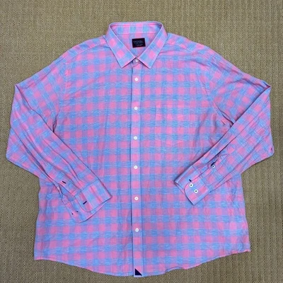 Camisa Untuckit 3XL ajuste relaxado rosa azul xadrez manga longa botão para baixo nova sem etiquetas - Imagem 1 de 4