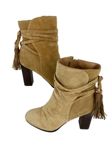Saks Fifth Avenue halbhohe Damenschuhe Veloursleder 9,5 M Absatz hellbraun - Bild 1 von 7