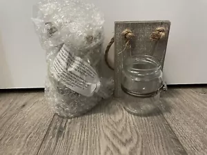 Stonebriar Rustic White Wash Wooden Mason Jar Mount Set Of 2 - Picture 1 of 1
