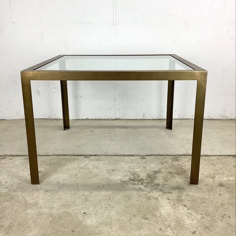 Vintage Modern Bronzed Steel and Glass Square Coffee or Cocktail Table Cover