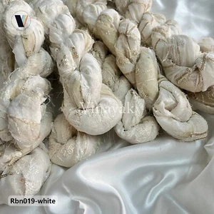 100gm White Embroidered Recycled Sari Silk ribbon, 1" wide, crafting weaving - Picture 1 of 9