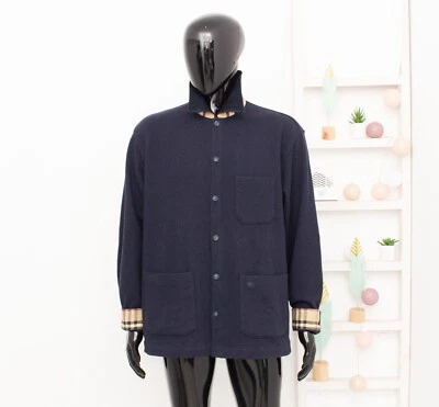Burberry London Lambswool Jacket Blue Shirt Jacket Corduroy Collar & Elbows 7/XL - Image 1 of 4