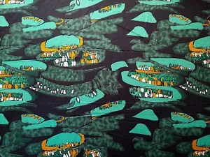 Vtg Lightweight Fabric Green Black Abstract Jungle Snake Print BTY 36" x 34" W - Picture 1 of 6