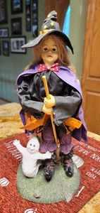 Clothtique Witch And Ghosts Figurine Statue Halloween Fall Paper Mache Pumpkin  - Picture 1 of 9