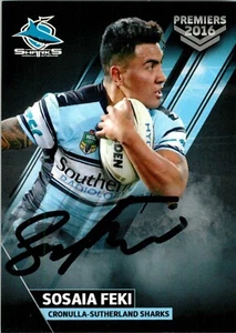 Signed 2016 Cronulla Sharks NRL Premiers Limited Edition Card - Sosaia Feki - Picture 1 of 3