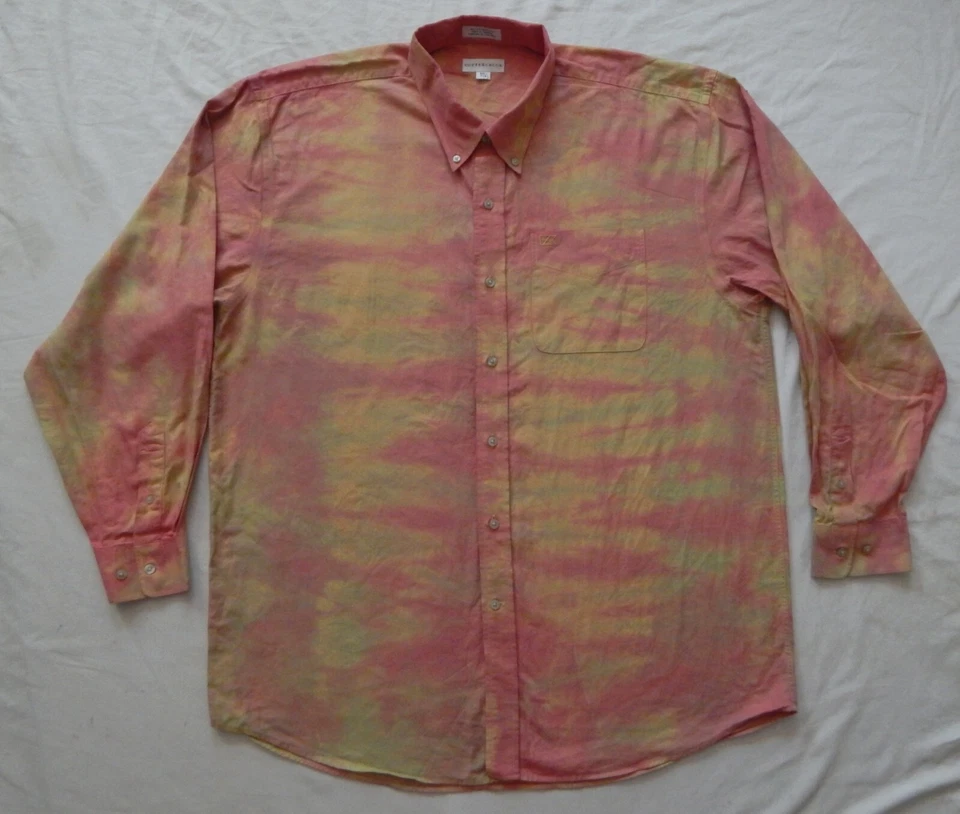 Camisa Tie Dye Rosa Naranja Rayas Manga Larga Abotonada - 2XL Para Hombres Hecha a Mano XXL Foto 1 de 4