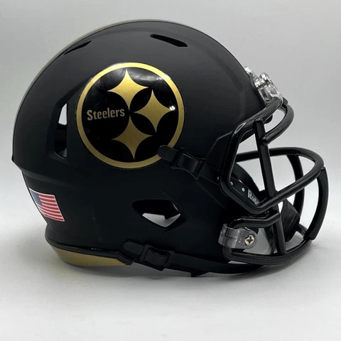 Pittsburgh Steelers CUSTOM Matte Black - Metallic Gold Mini Football Helmet Cover