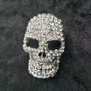Gothic Silver Colour Rhinestone Head Skull Brooch Vintage Style - Picture 1 of 2
