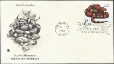 Scott 3814 FDC - 37 cent stamps - 2003 - Scarlet Kingsnake - FDOI - Excellent - Image 1 of 2