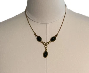 Vintage Amco Necklace Gold Filled Chain Y Drop Nephrite 17 1/2 Inch Drop Boho - Picture 1 of 6