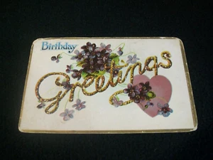 Vintage Postcard- Birthday Greeting Card--Purple Flowers- 1910- Indiana - Picture 1 of 2
