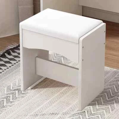 Modern White Dressing Table Stool Makeup Chair Soft Padded Cushion Piano Seat UK - Image 1 of 4