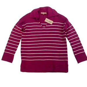 NWT Philosophy Pink White Striped Collared Sweater V-Neck XS Viscose Blend $88 - Picture 1 of 10