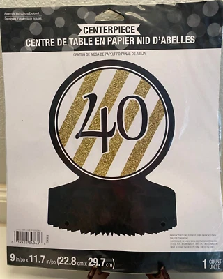 Black/Gold 40th Birthday Honeycomb Centerpiece 11.7" x 9" Paper Decoration - Image 1 of 2