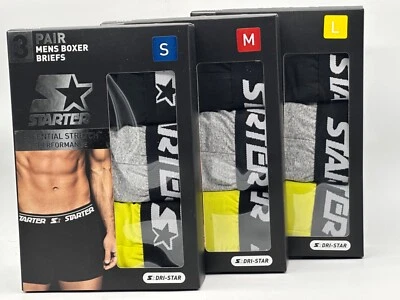 NEW 3 PAIR PACK STARTER MENS BOXER BRIEF ESSENTIAL 4 WAY STRETCH PERFORMANCE - Image 1 of 4