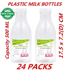 24 X 500ml Reusable Plastic Milk Bottle Juice Candy Jar Container with Lid - Picture 1 of 2