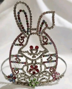 EASTER BUNNY EGG Rhinestone Tiara Crown Beauty Pageant Fashion Princess Queen - Picture 1 of 7