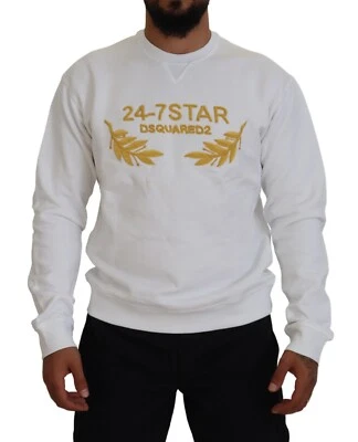 DSQUARED2 Sweater White Embroidered Crewneck Sweatshirt IT48/US38/M RRP 660usd - Image 1 of 4