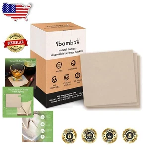 Durable 100% Bamboo Cocktail Napkins - 1000 Compostable 2-Ply Napkins for Events - Picture 1 of 11