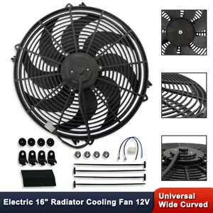 Wide Curved Blade 16" Electric Radiator Cooling Fan 3000CFM w/ Mounting Kit - Foto 1 di 7