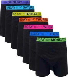 Days Of The Week Boxer Shorts 7 Pairs Men's Comfort Fit Underwear Black Boxers - Picture 1 of 7