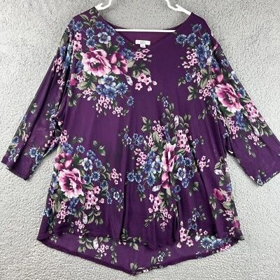 Top Croft and Barrow para mujer 2X púrpura estampado floral artístico caprichoso gótico forrado transparente Foto 1 de 4