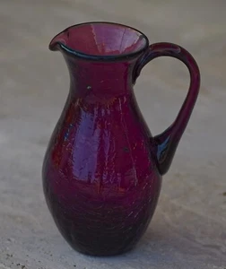 VINTAGE Blenko Crackle Glass Mini Pitcher 4"H Amethyst 1960's Made in USA - Picture 1 of 6