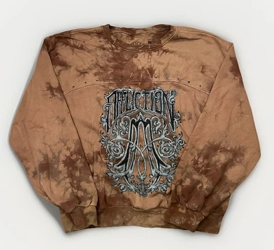 Sudadera para mujer Affliction Live Fast marrón/negro tie dye mediana con tachuelas gráficas Foto 1 de 4