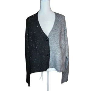 NUOVO cardigan John + Jenn Evereve Sylvester in ombra di caviale nero grigio grande - Foto 1 di 9