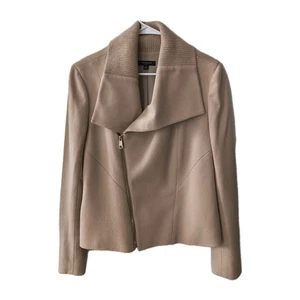 Ann Taylor Wool Blend Moto Jacket Womens Sz 10 Camel Asymmetrical Full Zip - Picture 1 of 4