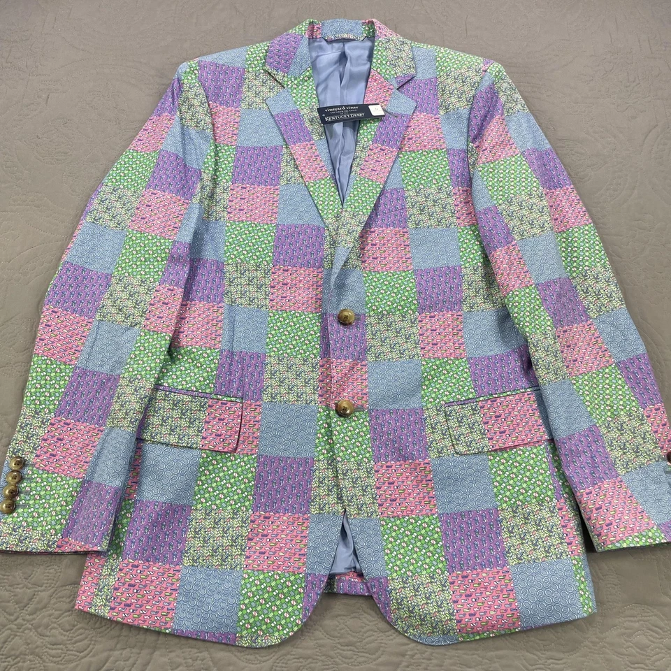 Blazer Vineyard Vines Para Hombres 38R Kentucky Derby Patchwork Multicolor Chaqueta de Algodón Foto 1 de 4