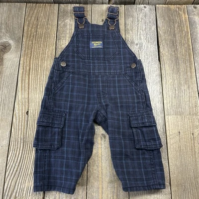 Vintage Oshkosh Overalls 6 Months 80s 90s Vestbak Plaid Button Snaps Cotton Blue - Image 1 of 4
