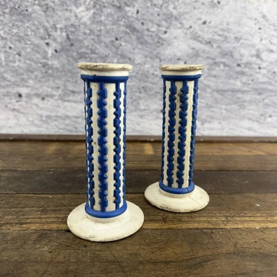 Vintage BMX Bike Grips Blue White OG 1980s Slip on Flange - Image 1 of 4