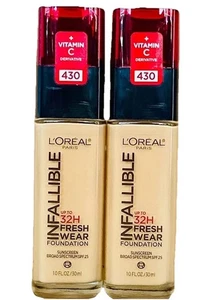 2Pk L'Oreal INFALLIBLE 32-HR Fresh Wear Foundation Vit C & SPF  #430 IVORY BUFF - Picture 1 of 2